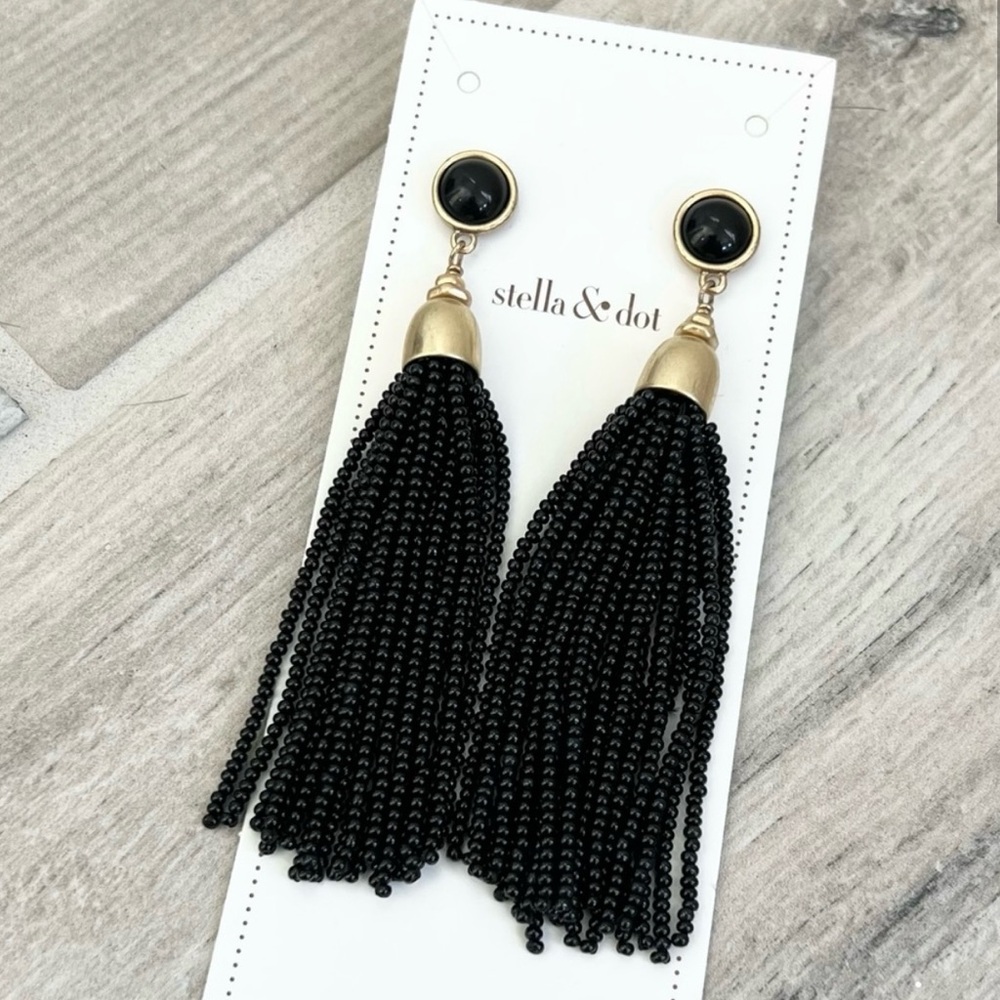 Stella & Dot Black Gita Tassel Earrings